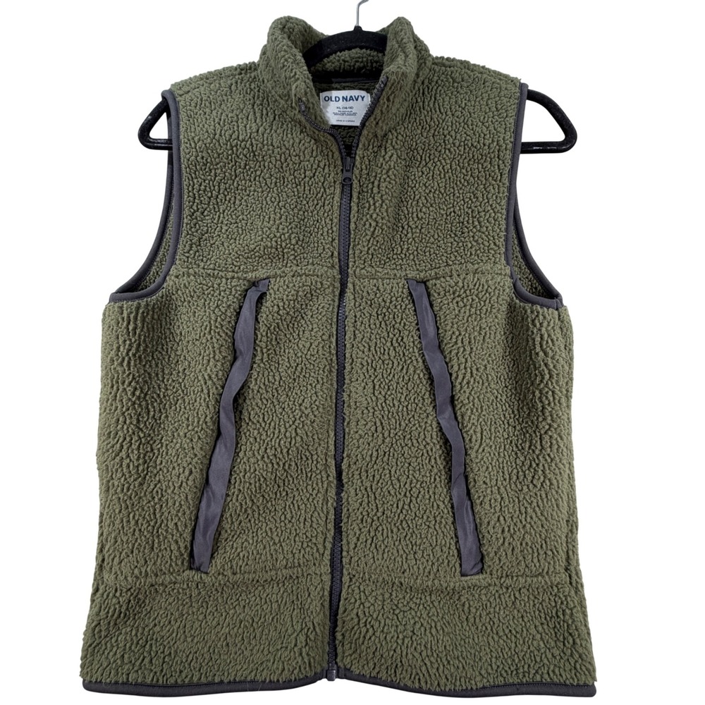 Old Navy Vest Full Zip Sherpa Recycled Polyester XL 14-16 Olive Green Gorpcore